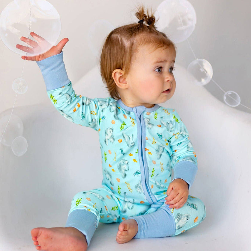 Get Your Float on Manatees Bamboo Convertible Footie (NB-24m)