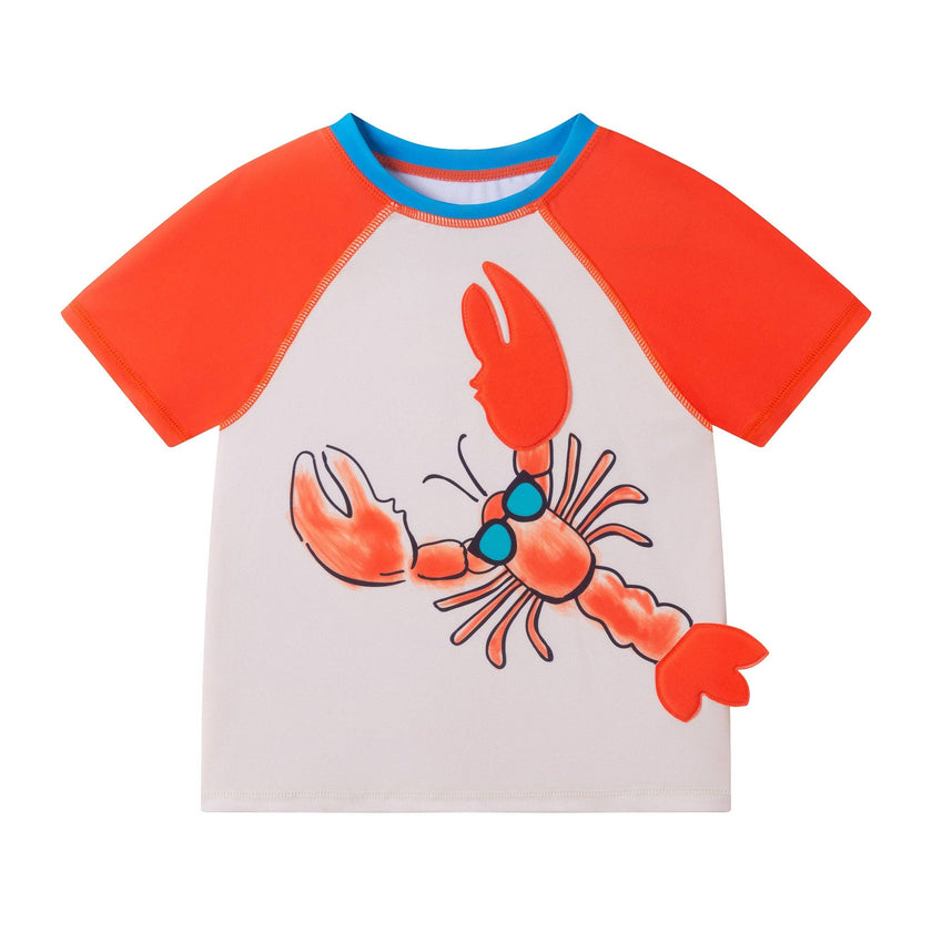 Boys Short Sleeve Rashguard Set | Orange Lobster