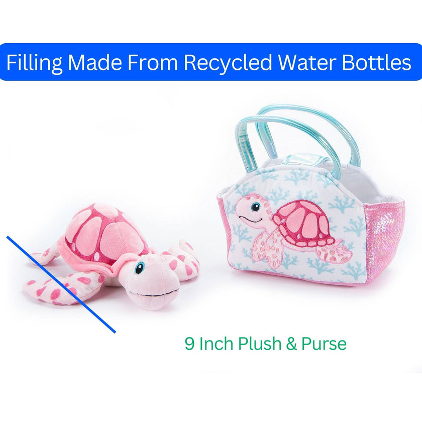 Plush Animal Set with Purse - Sea Turtle Pink
