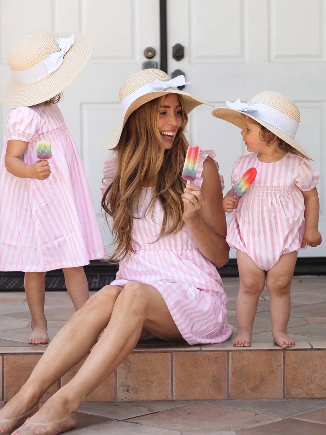 Girls White Floppy Straw Sun Hat