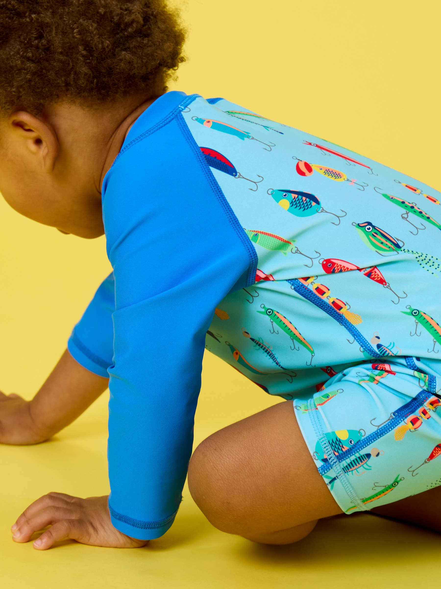 Baby Boys Gone Fishin Long Sleeve One Piece Rash Guard Swimsuit
