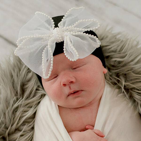 Pink Chiffon Pearl Bow Newborn Girl Hospital