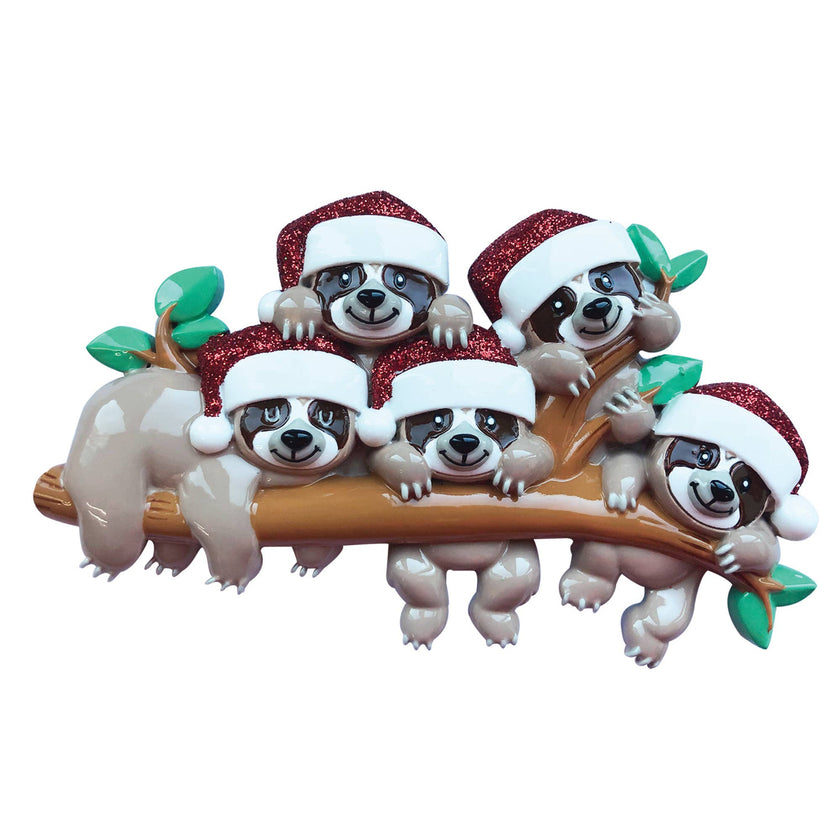 Sloth Family on Tree Branch Personalized Chhristmas Ornament