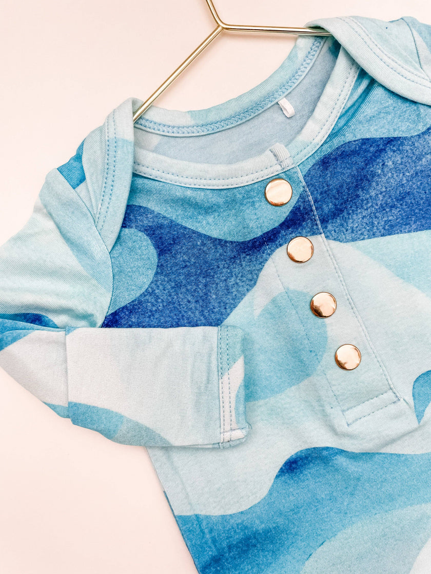Ocean Wave Newborn Bamboo Knotted Gown
