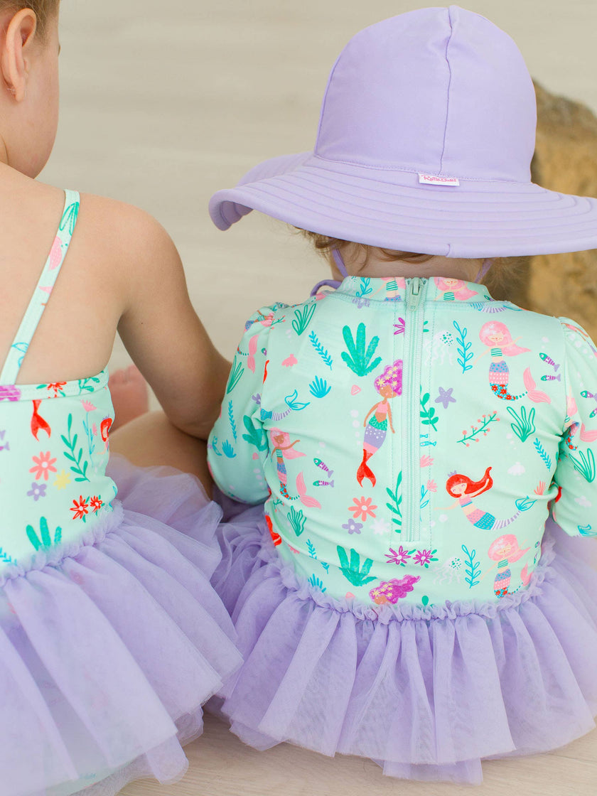 Mermaid Princess Tulle Skirted One Piece Rash Guard