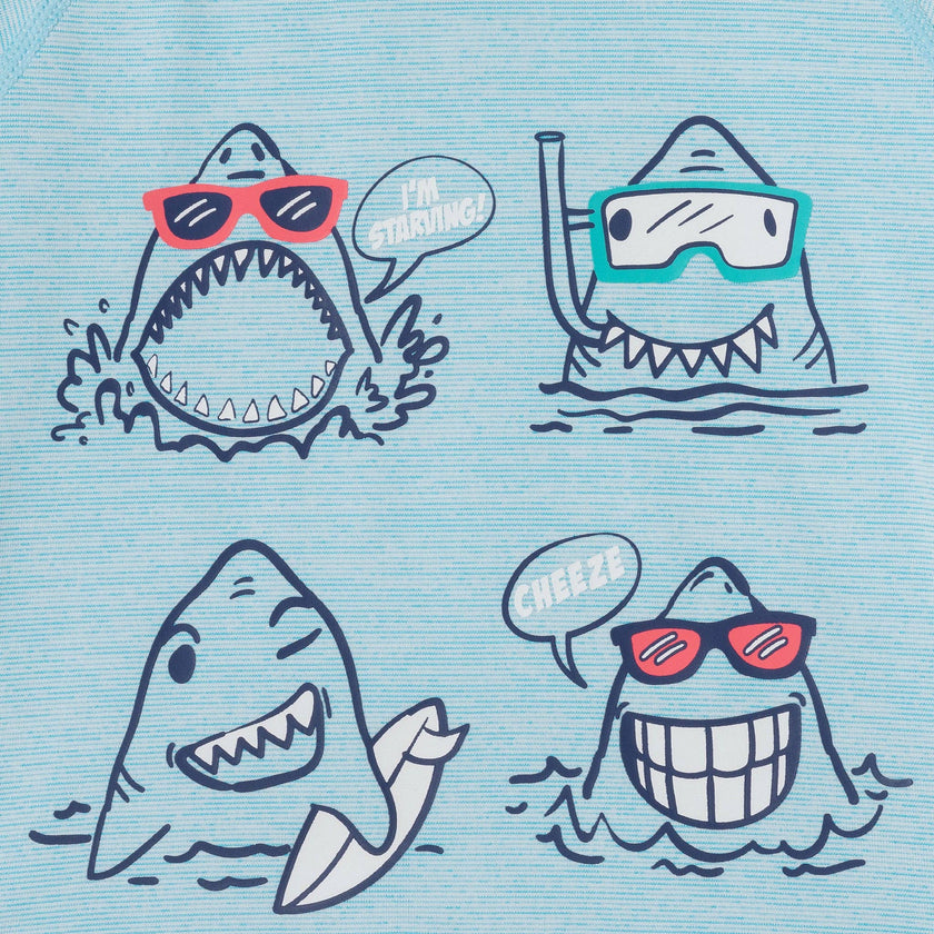 Rashguard & Swim Trunk Set - Blue Face Shark