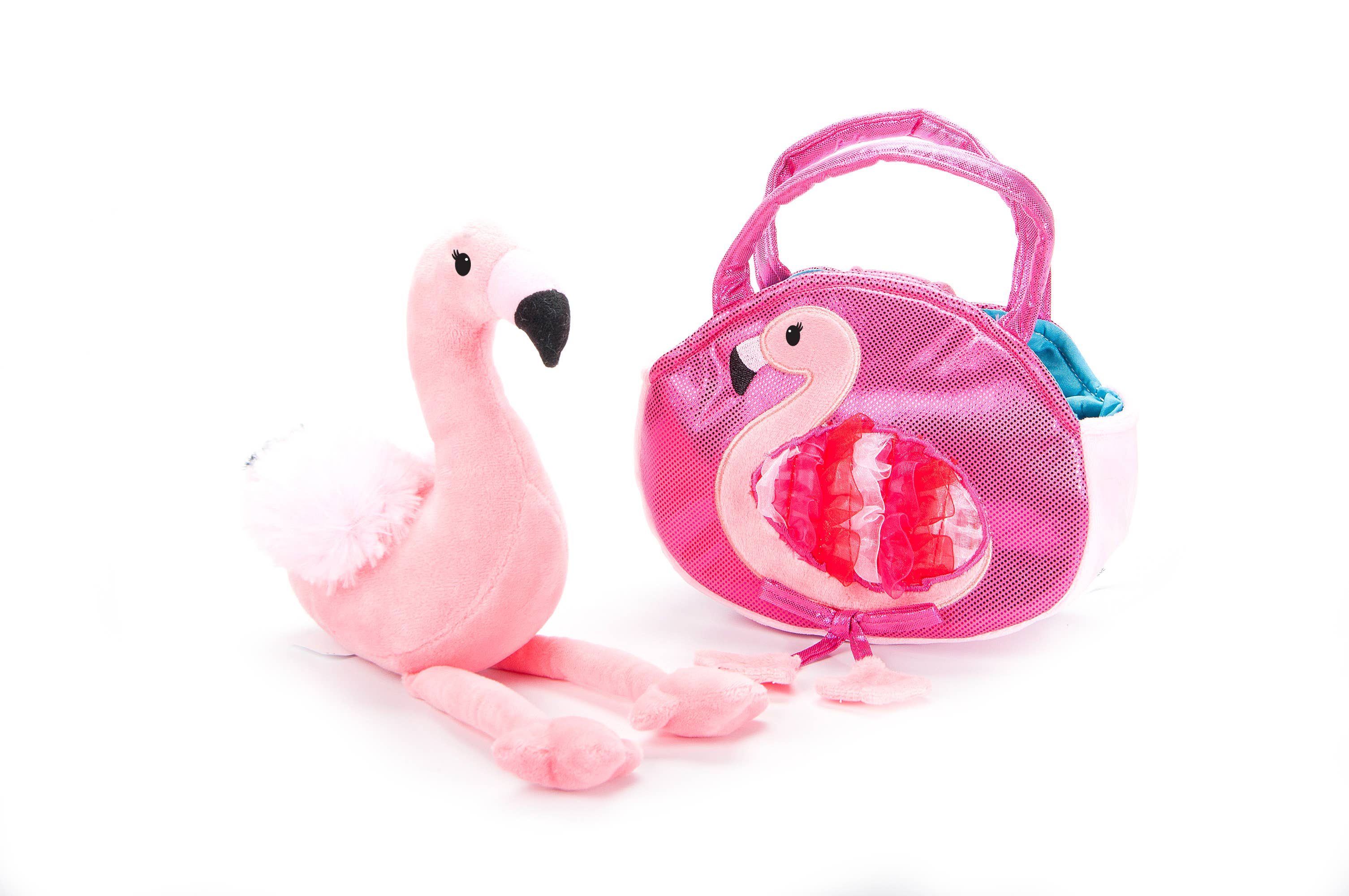 Plush Animal Set with Purse -  Flamingo