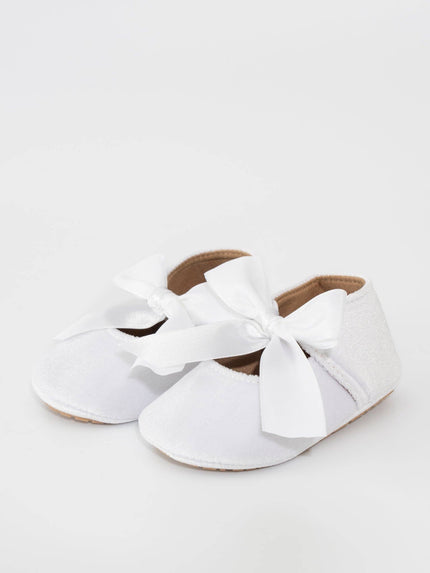 Velvet Ribbon Bow Baby Shoe White