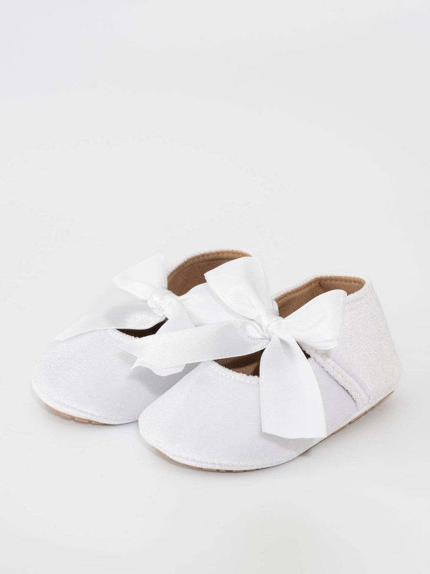 Velvet Ribbon Bow Baby Shoe White