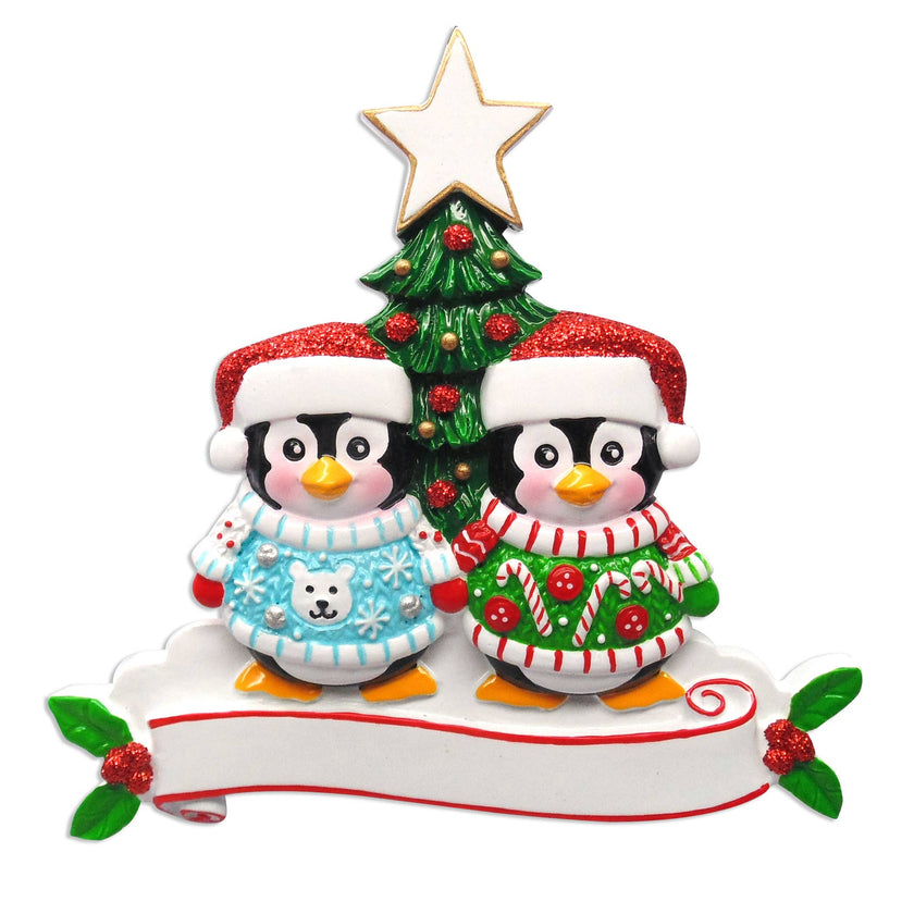 Ugly Sweater Penguin Family Personalized Ornament