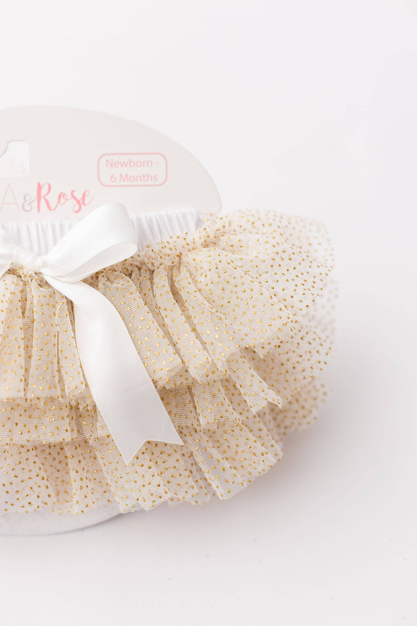 White & Gold Glitter Ruffle Tutu Bloomer