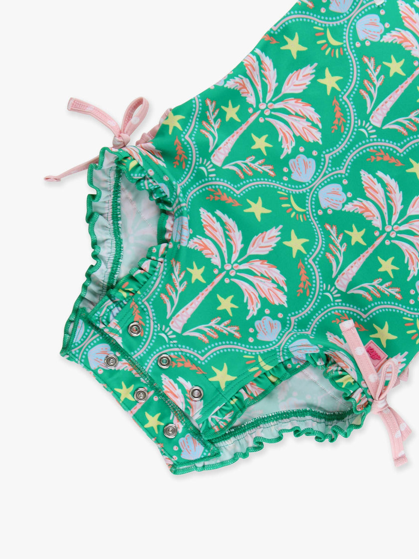 Baby Girls Coconut Cabana Long Sleeve One Piece Rash Guard Swimsuit with Signature Rear Ruffles