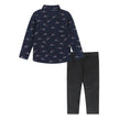 Boys Baby Holiday Knit Buttondown Set - Navy Sharks Design