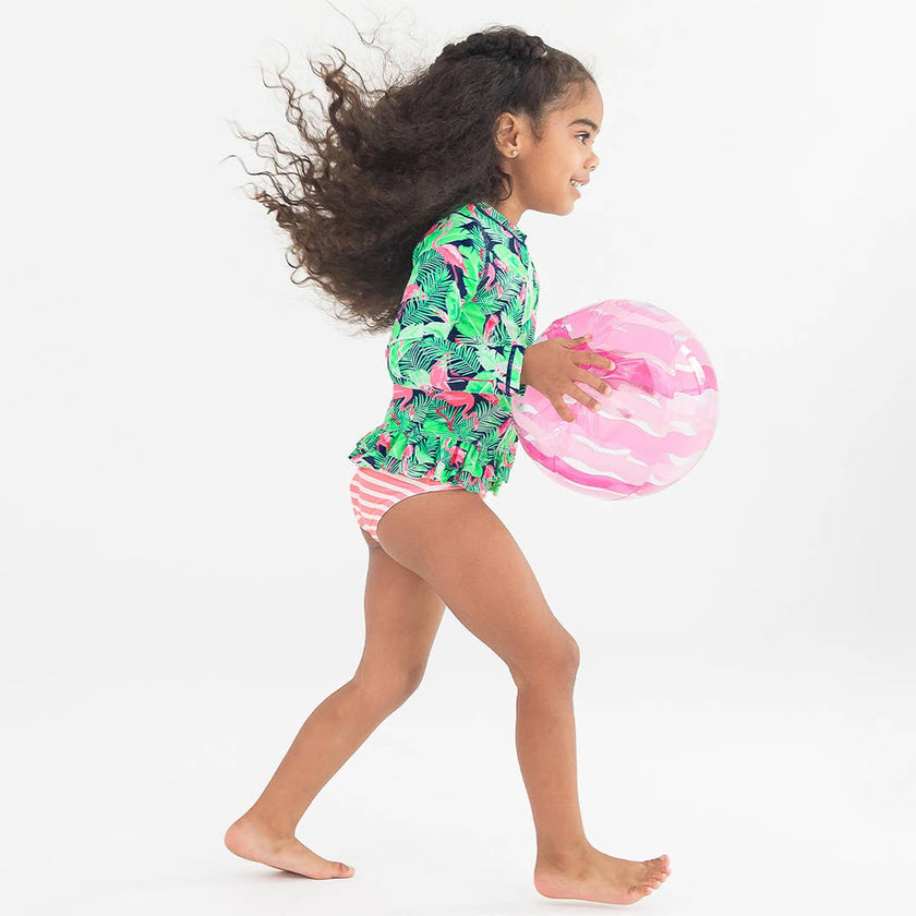 Flamingo Frenzy Ruffle Hem Rash Guard 2-piece