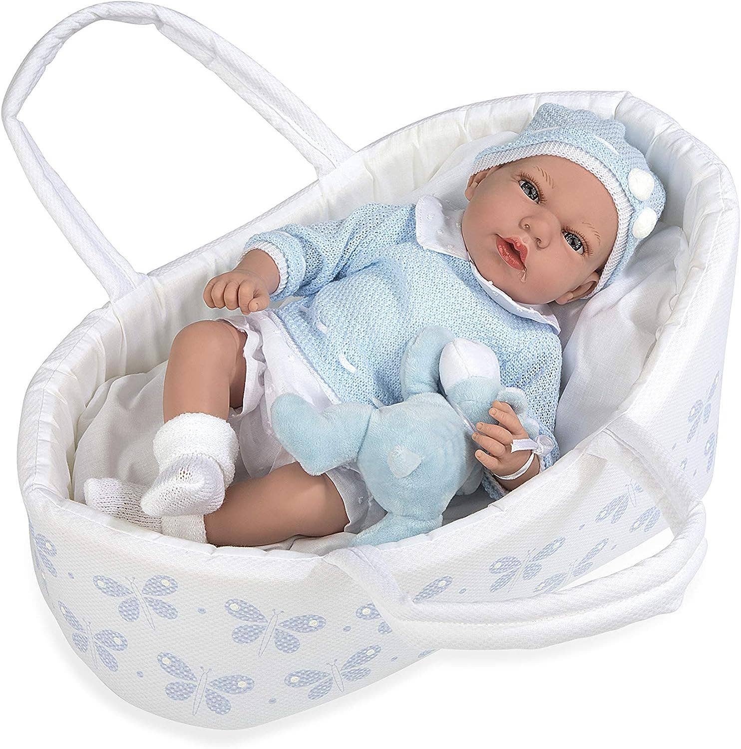 Blue Butterfly Baby Doll in Bassinet -15