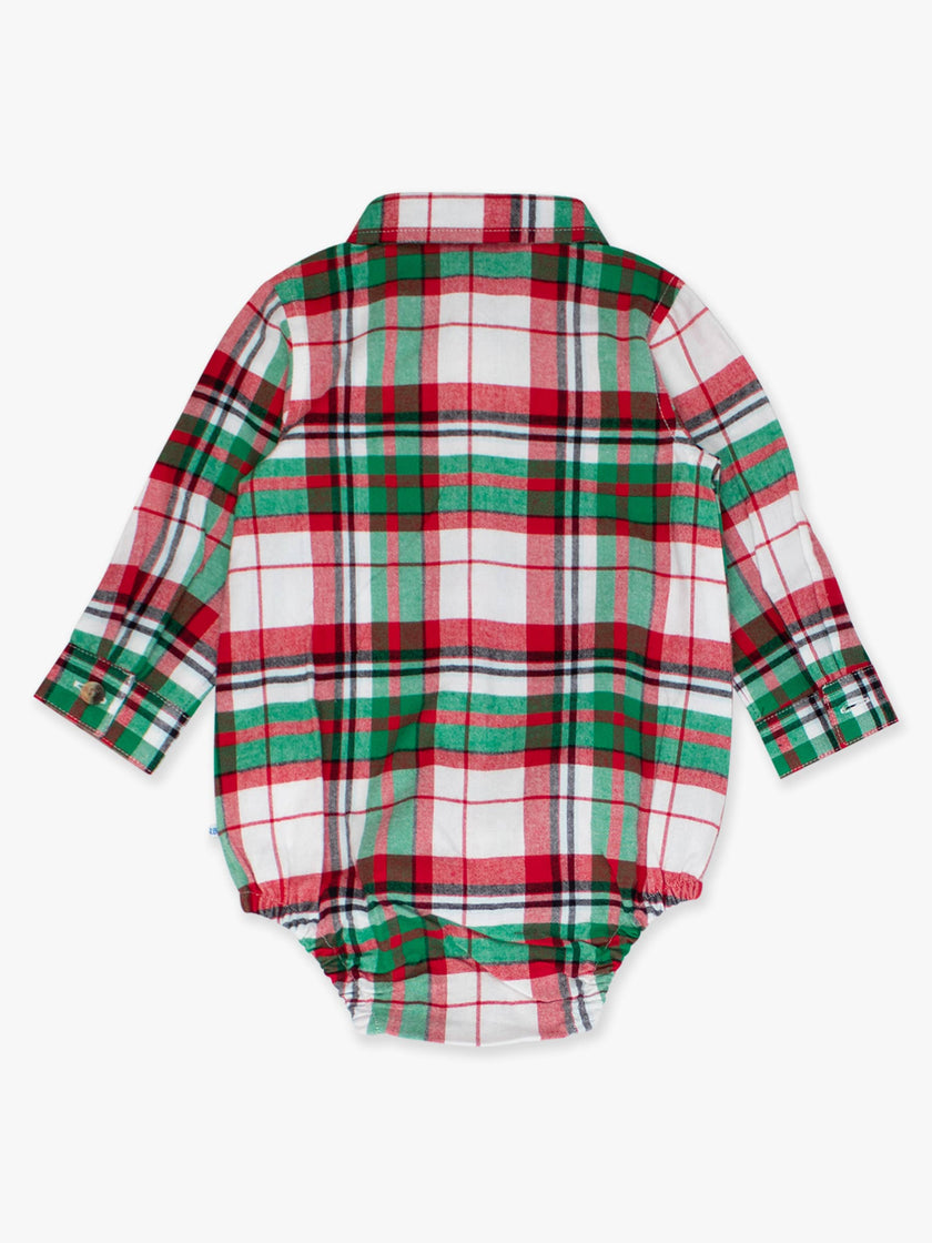 Baby Boys Dashing Dreams Plaid Long Sleeve Button Down Bodysuit