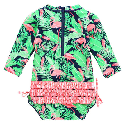 Flamingo Frenzy Long Sleeve One Piece Rash Guard