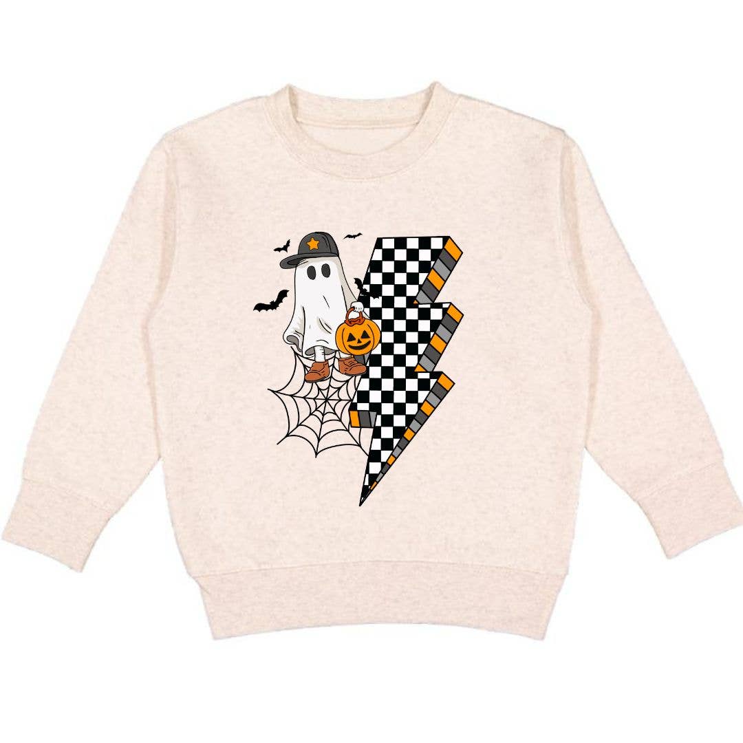 Checker Ghost Halloween Sweatshirt - Natural - Boys Clothing
