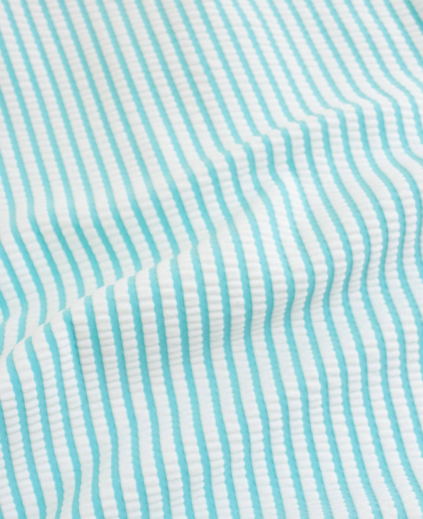Bright Aqua Seersucker Long Sleeve One Piece Rash Guard