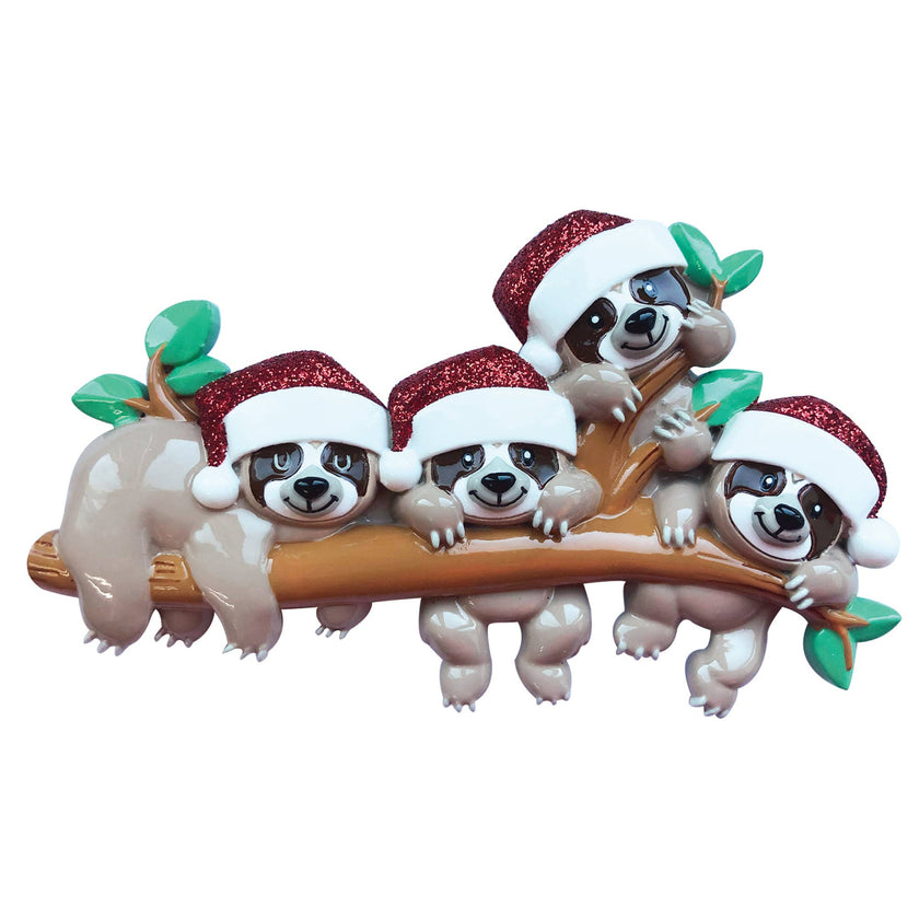 Sloth Family on Tree Branch Personalized Chhristmas Ornament