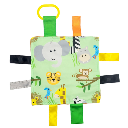 Jungle Zoo Crinkle Tag Square 8x8 Tummy Time Toy 8