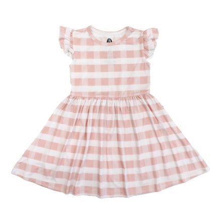 Pink Gingham Short Sleeve Bamboo Twirl Dress