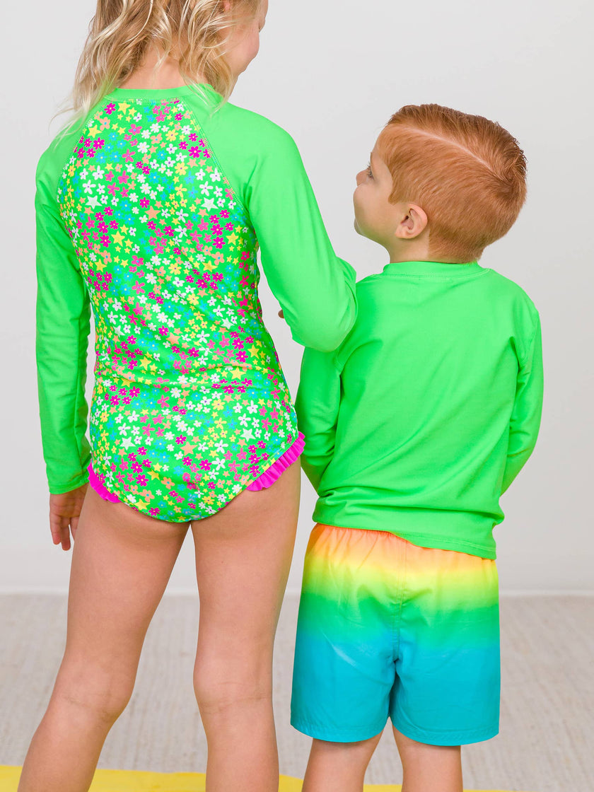 Boys Neon Sunset Swim Trunks