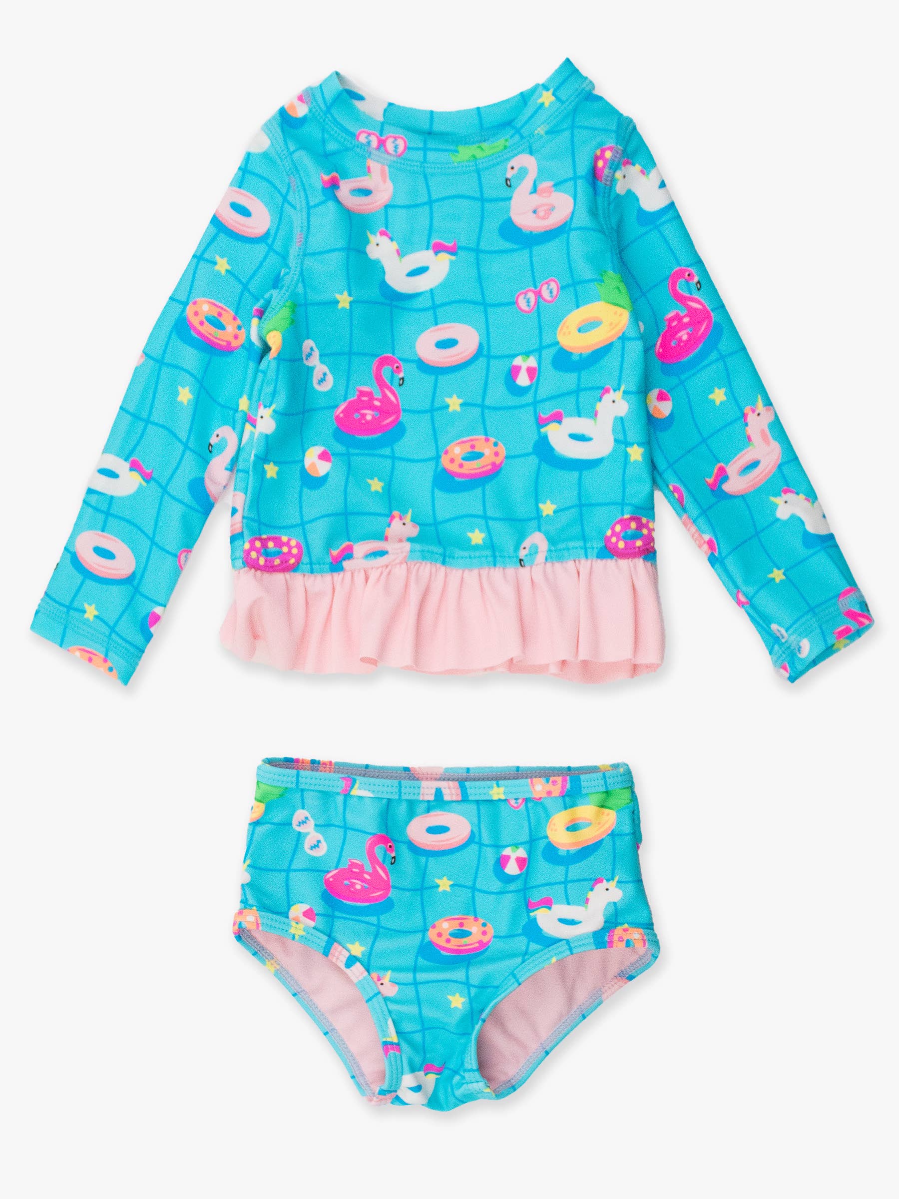 Neon Pool Party Long Sleeve One Piece Rash Guard Swim Suit