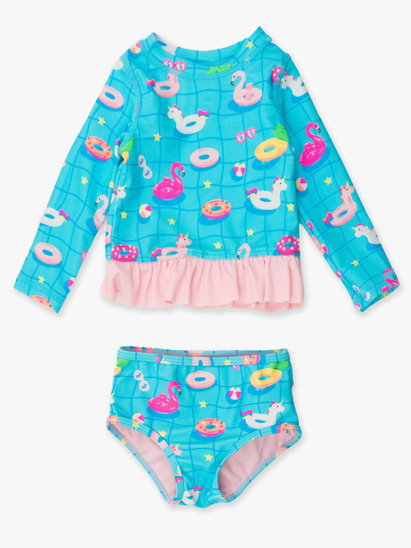 Neon Pool Party Long Sleeve One Piece Rash Guard Swim Suit