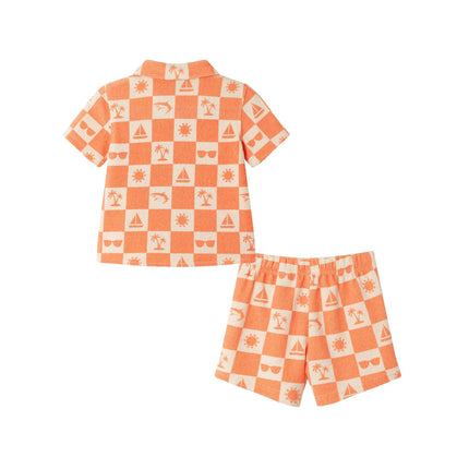 Infant Printed Terry Set | Orange Check