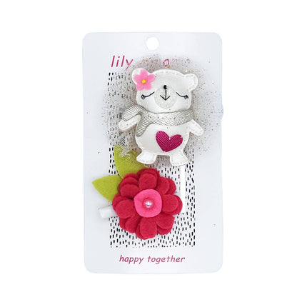 Loving Bear Hair Clip - Pink and Cream