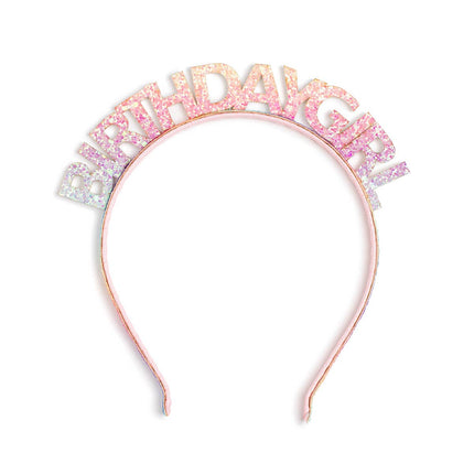 Every little girl needs the perfect headband to complete her look! The Pastel Rainbow Birthday Girl Headband is the perfect hair accessory for celebrating a Birthday. Features: Pink, purple and coral glitter 