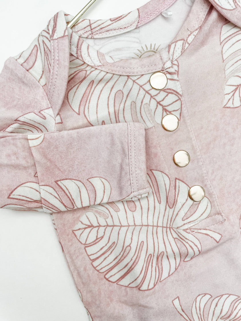 Coral Monstera Newborn Bamboo Knotted Gown