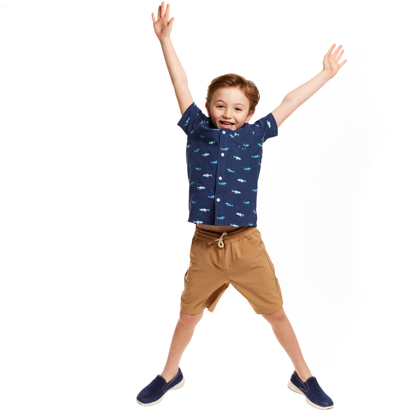 Boys Toddler Short Sleeve Knit Buttondown & Shorts Set