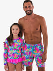 Girls Neon Ocean Coral Long Sleeve Rash Guard 2-Piece Swimsuit