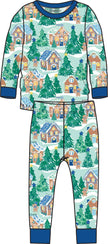 Kids Blue Jolly Gingerbread Viscose Long Sleeve Pajama Set
