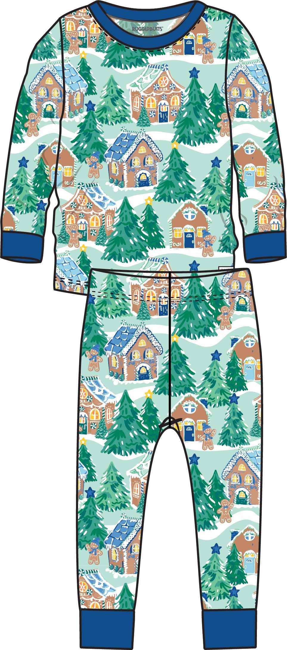 Kids Blue Jolly Gingerbread Viscose Long Sleeve Pajama Set