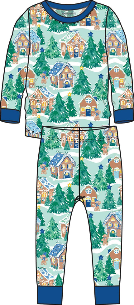 Kids Blue Jolly Gingerbread Bamboo Viscose Long Sleeve Pajama Set