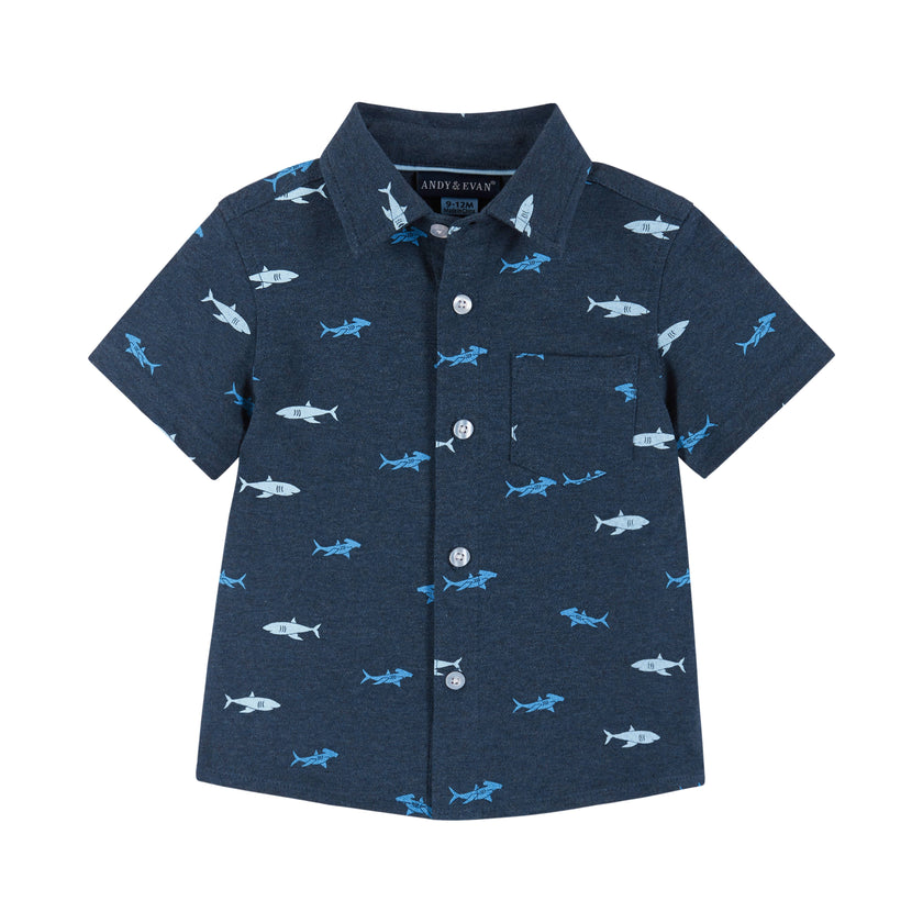 Boys Baby Short Sleeve Knit Buttondown & Shorts Set