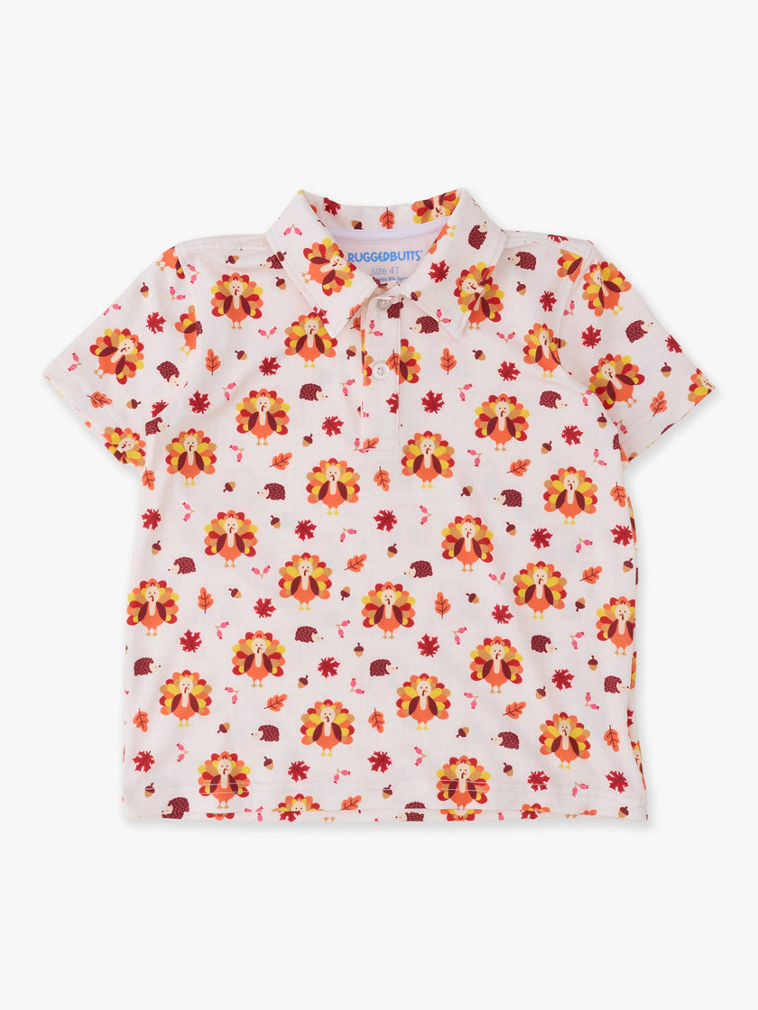 Boys Thanksgiving Turkey Gobble Knit Short Sleeve Performance Polo