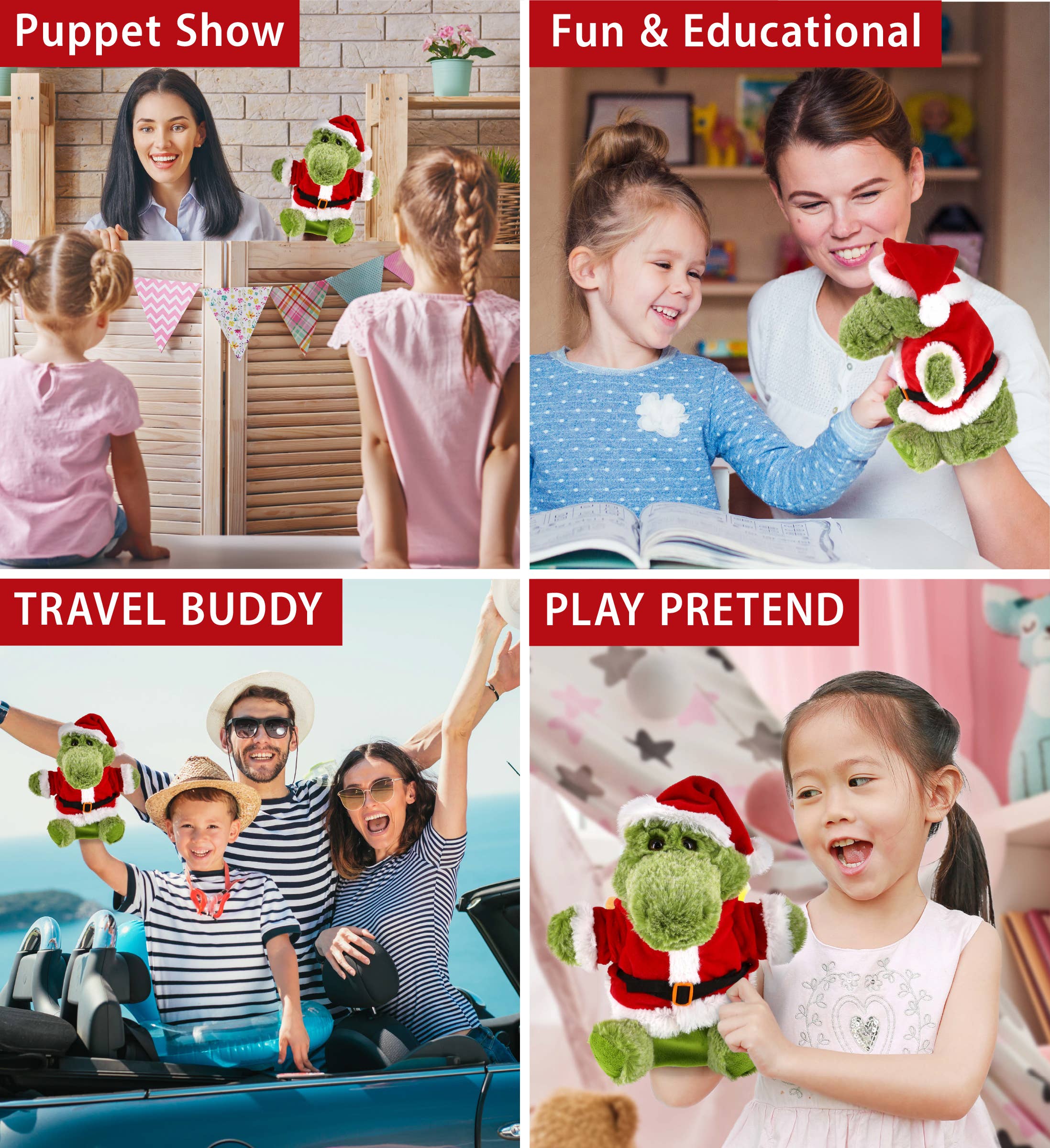 Plush Santa - Super Soft Plush Hand Puppet - Alligator Stuffed Animal