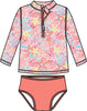 Tween Girls Sunset Seashells Long Sleeve Zipper Rash Guard 2-Piece Swimsuit