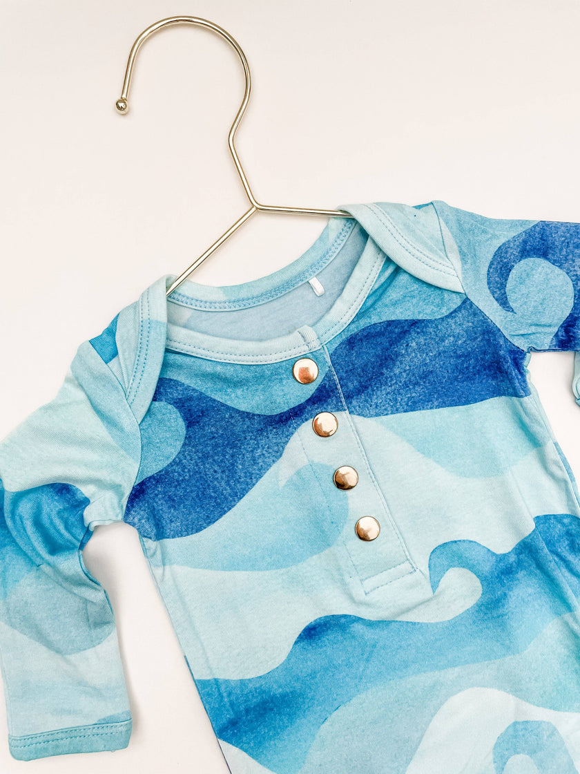 Ocean Wave Newborn Bamboo Knotted Gown