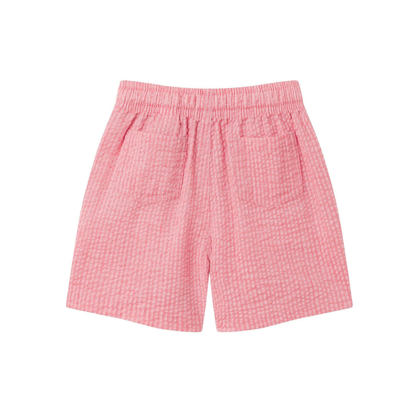 Kids Short Sleeve Buttondown & Short Set | Coral Seersucker
