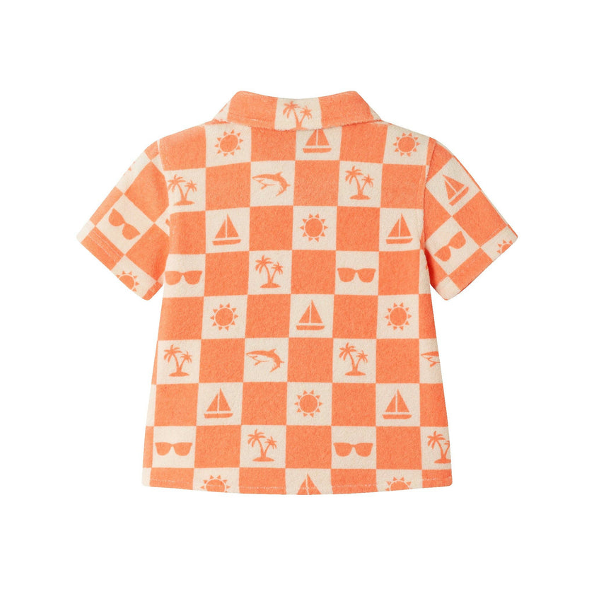 Infant Printed Terry Set | Orange Check