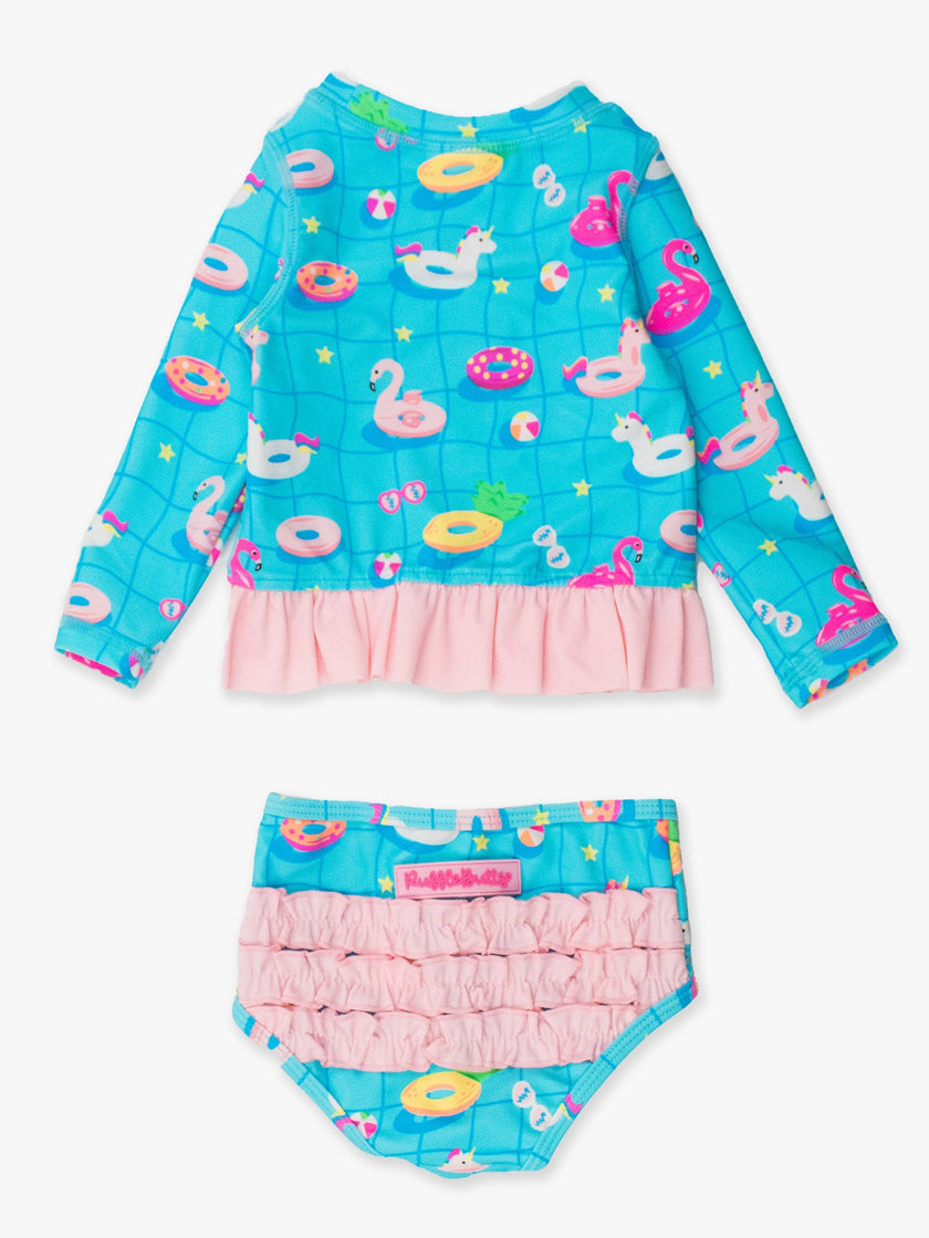 Neon Pool Party Long Sleeve One Piece Rash Guard Swim Suit