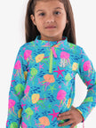 Girls Neon Jelly Time Long Sleeve Zipper Rash Guard 2-Piece Swimsuit with Signature Rear Ruffles