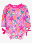 Baby Girls Neon Shimmer Mermaid Long Sleeve One Piece Rash Guard Swimsuit with Signature Rear Ruffles