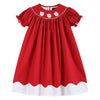 Red and White Santa Smocked Bishop Dress