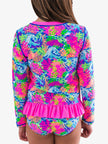 Girls Neon Ocean Coral Long Sleeve Rash Guard 2-Piece Swimsuit